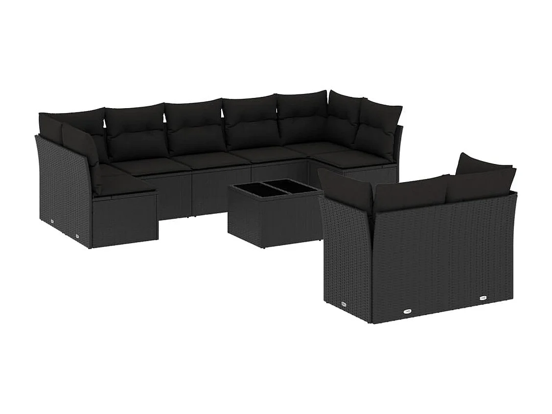 Salon de jardin 10 pcs avec coussins noir résine tressée