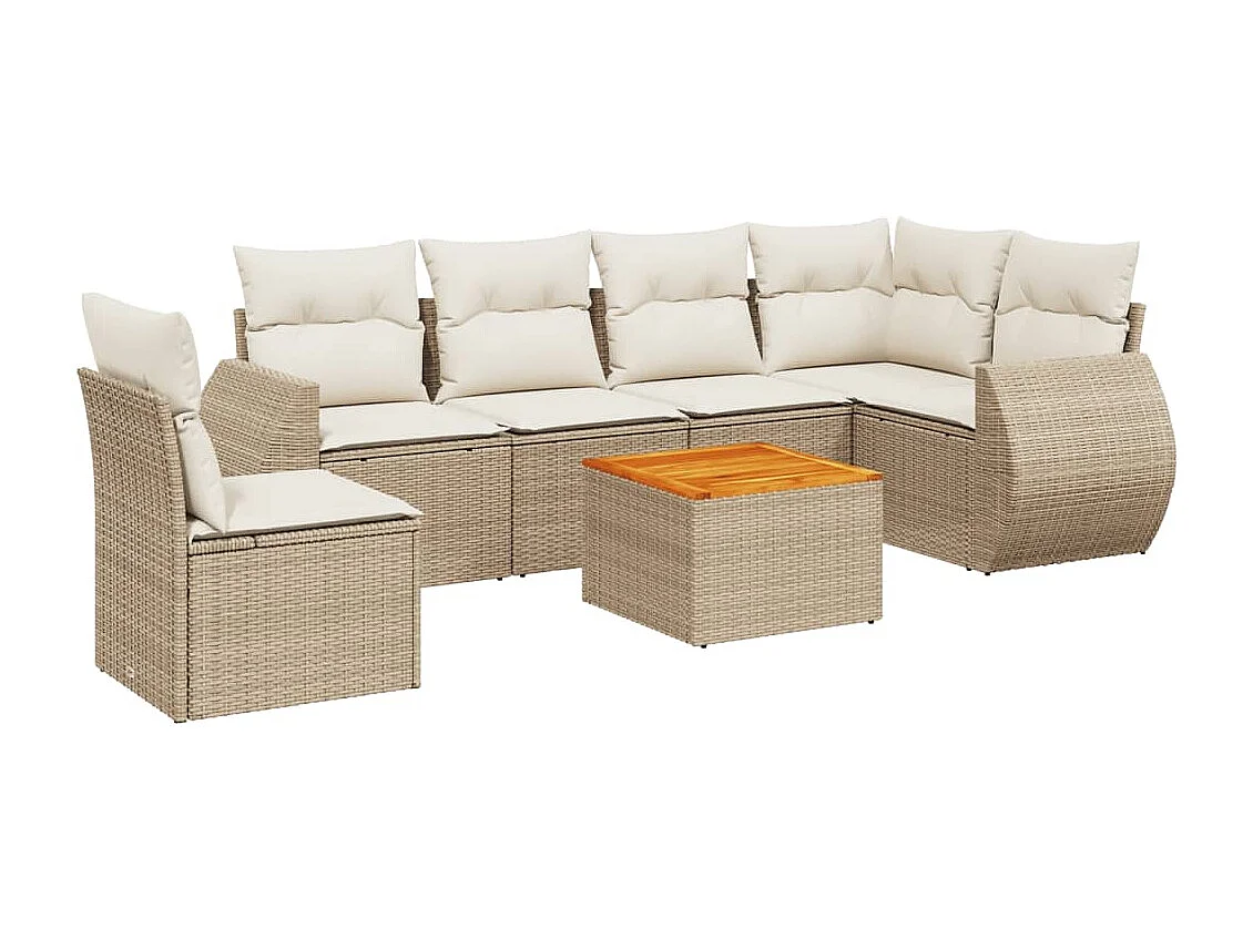 Salon de jardin avec coussins 7 pcs beige résine tressée