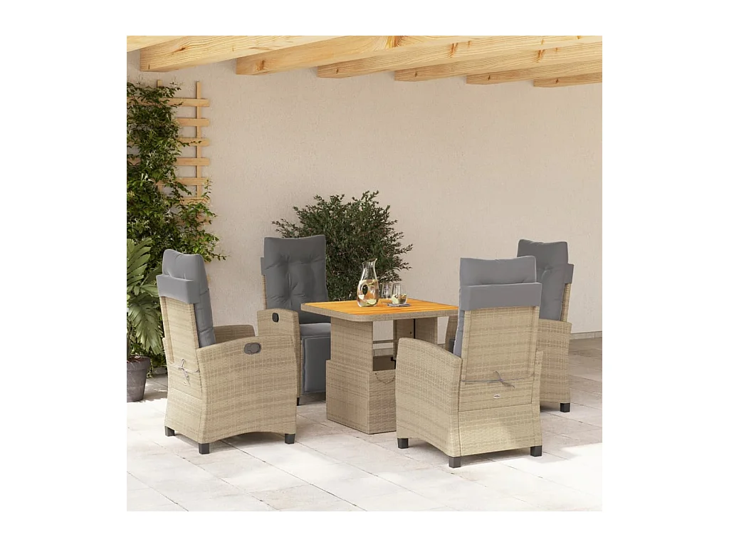 Ensemble à manger de jardin avec coussins 5pcs Beige poly rotin