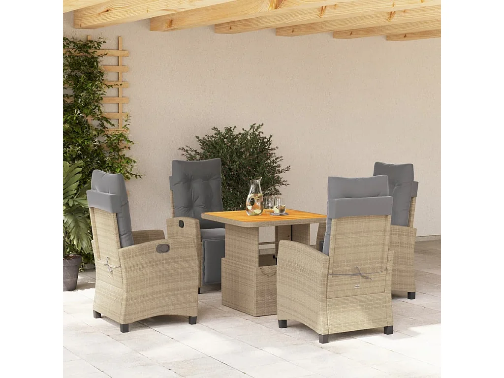 5-tlg. Garten-Essgruppe mit Kissen Beige Poly Rattan