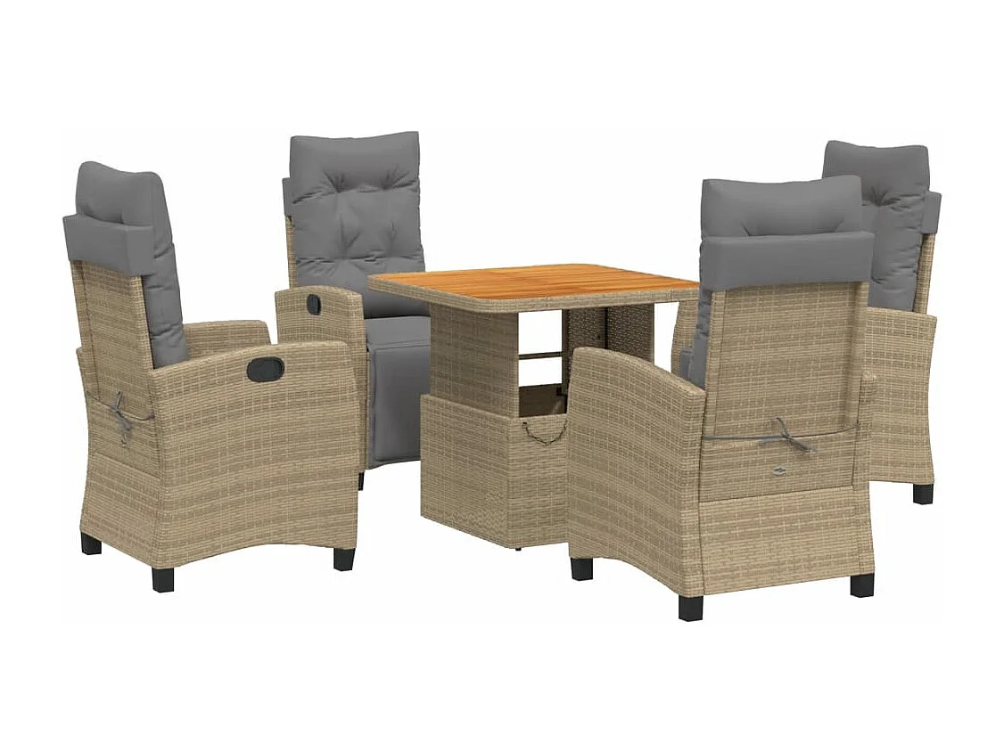 5-tlg. Garten-Essgruppe mit Kissen Beige Poly Rattan