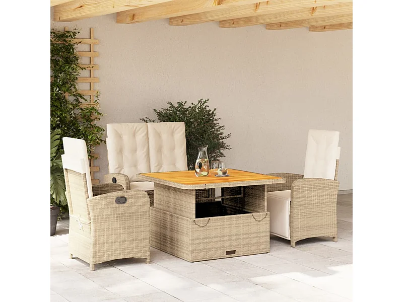 Ensemble à manger de jardin coussins 4 pcs beige résine tressée