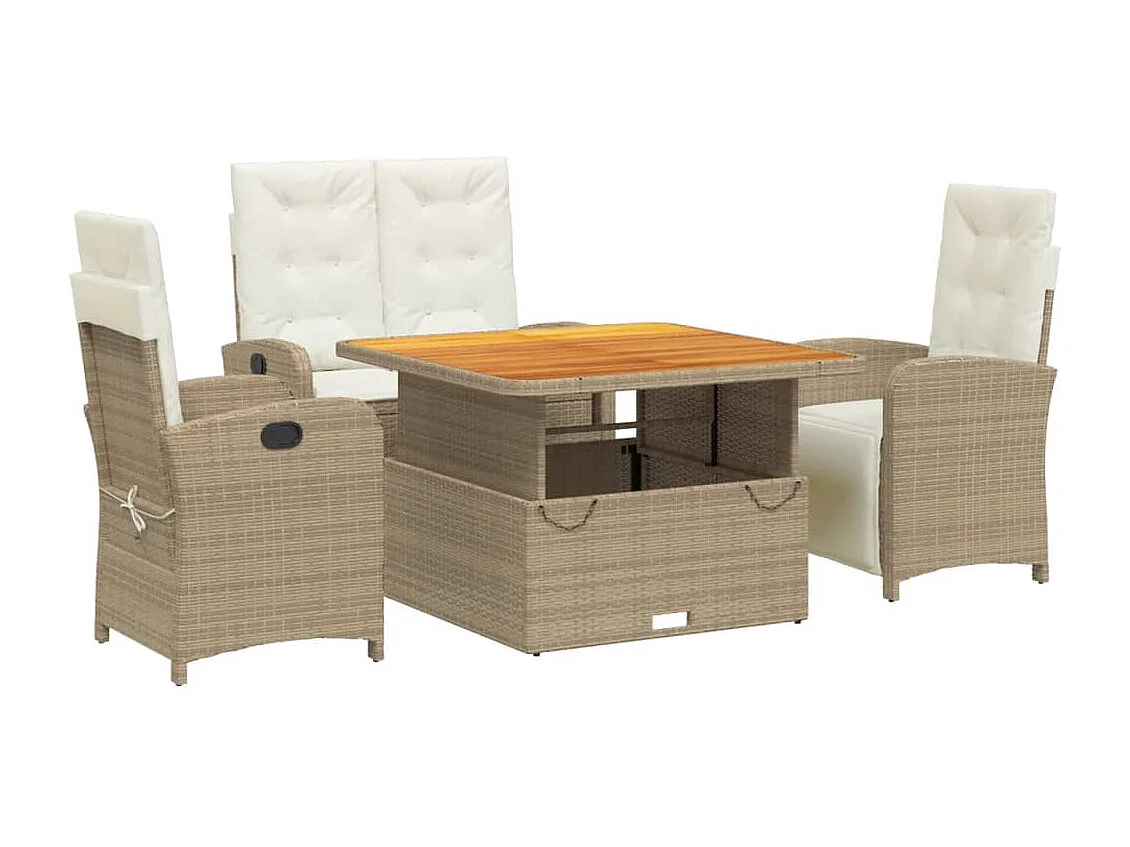 Ensemble à manger de jardin coussins 4 pcs beige résine tressée