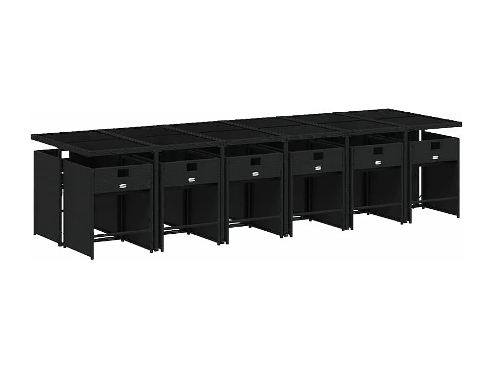 Set comedor de jardín con cojines 13 pzas ratán sintético negro