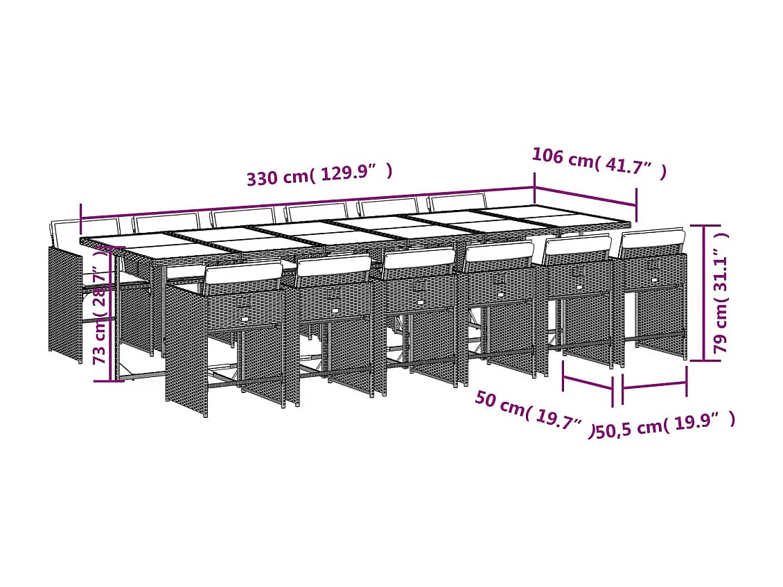 Set comedor de jardín con cojines 13 pzas ratán sintético negro