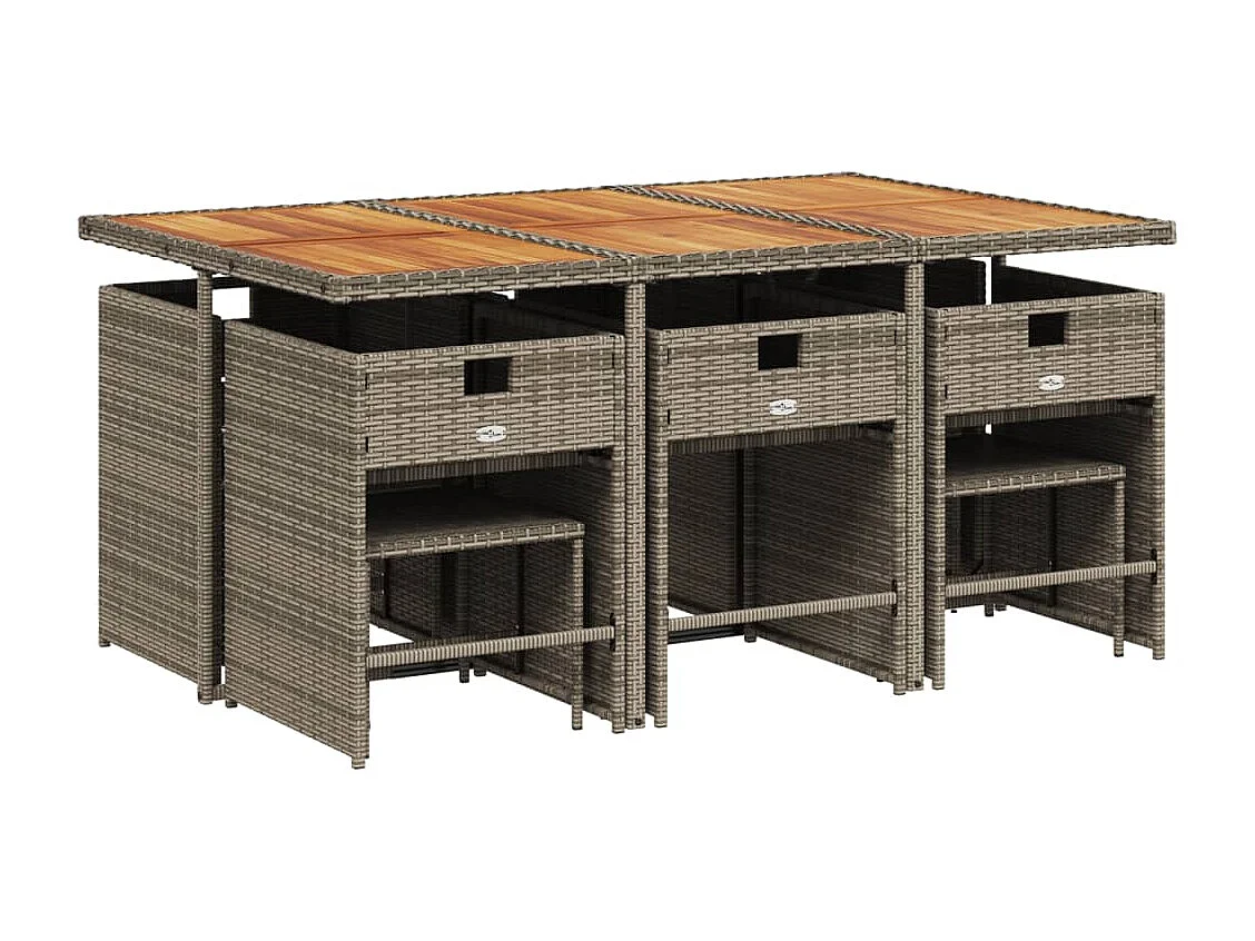 Ensemble à manger de jardin 11pcs avec coussins gris poly rotin