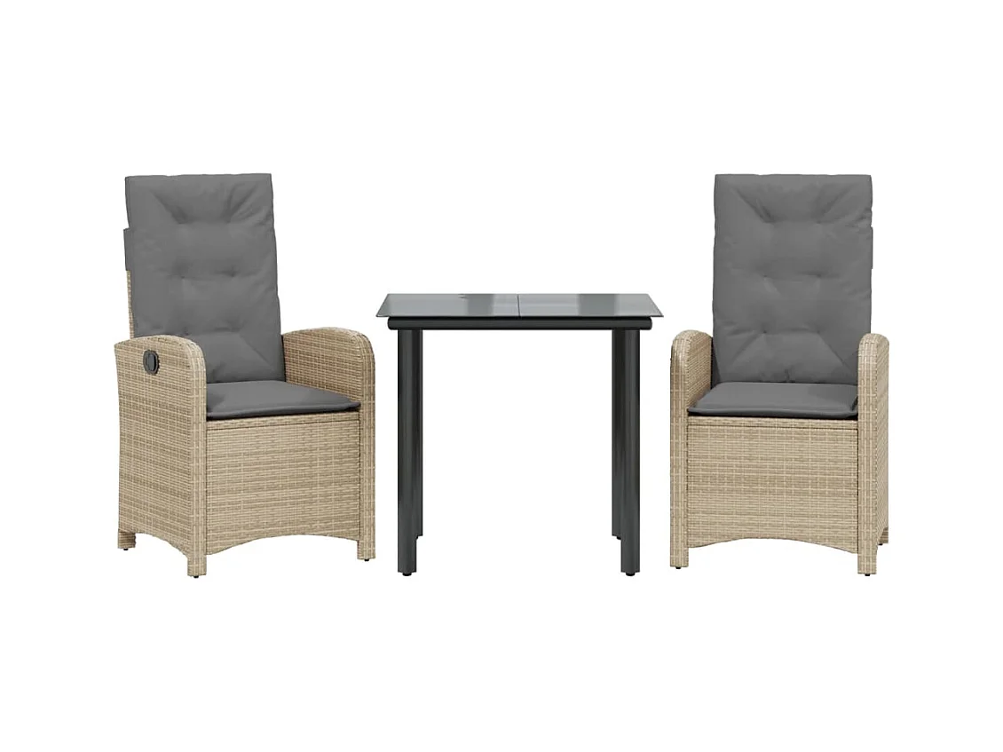 3-delige Tuinset met kussens poly rattan gemengd beige