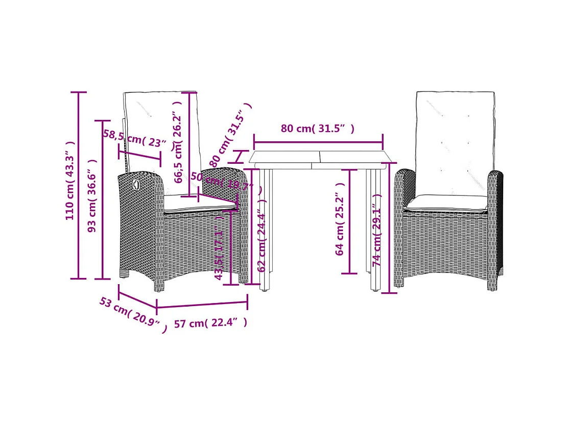 3-delige Tuinset met kussens poly rattan gemengd beige