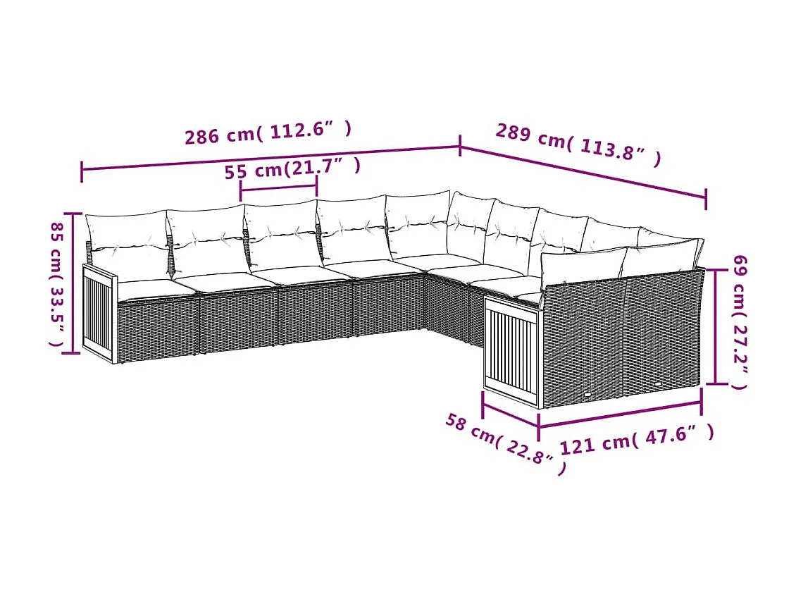 Salon de jardin 10 pcs avec coussins noir résine tressée