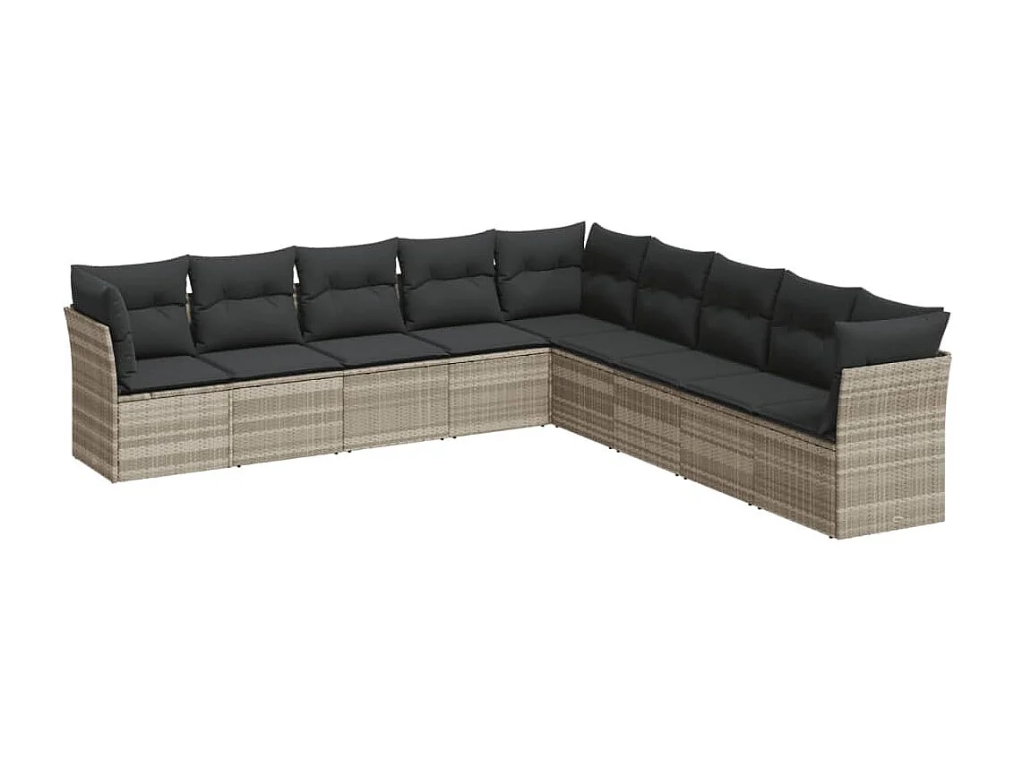 Salon de jardin 9 pcs avec coussins gris clair résine tressée