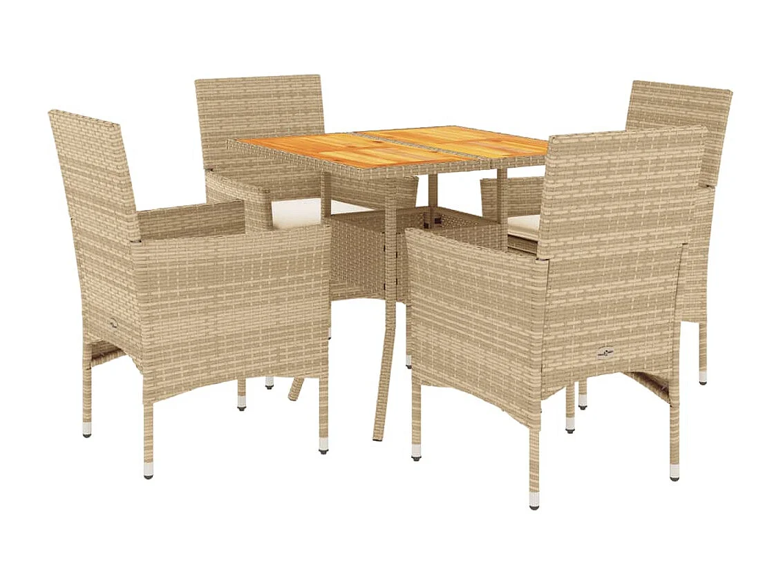 Ensemble à manger de jardin et coussins 5pcs beige rotin acacia