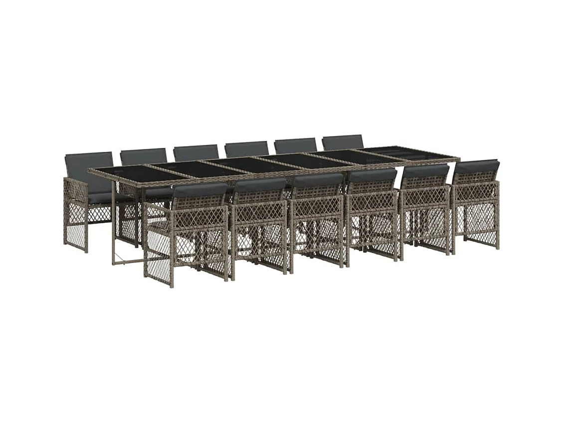 13-delige Tuinset met kussens poly rattan grijs