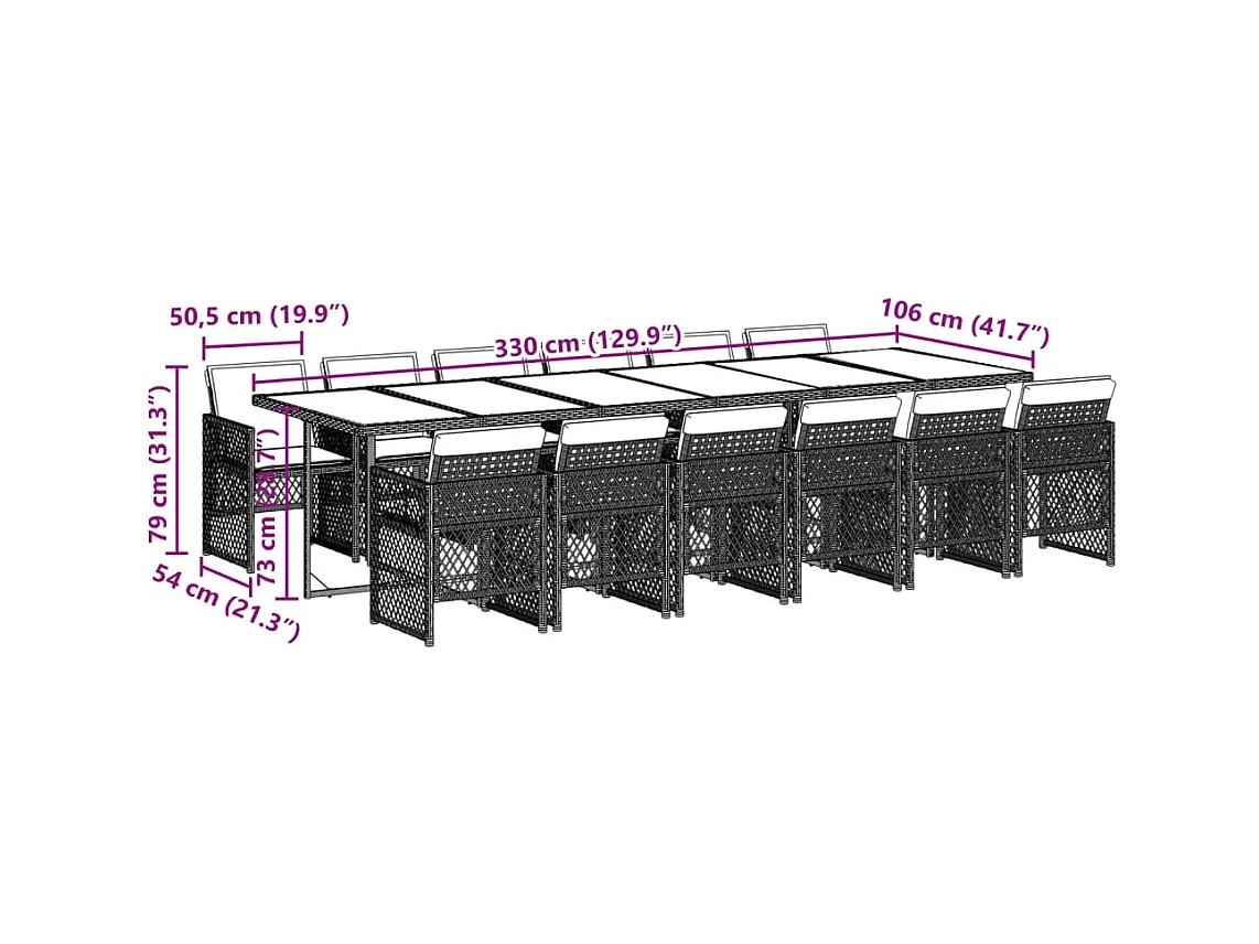 13-delige Tuinset met kussens poly rattan grijs
