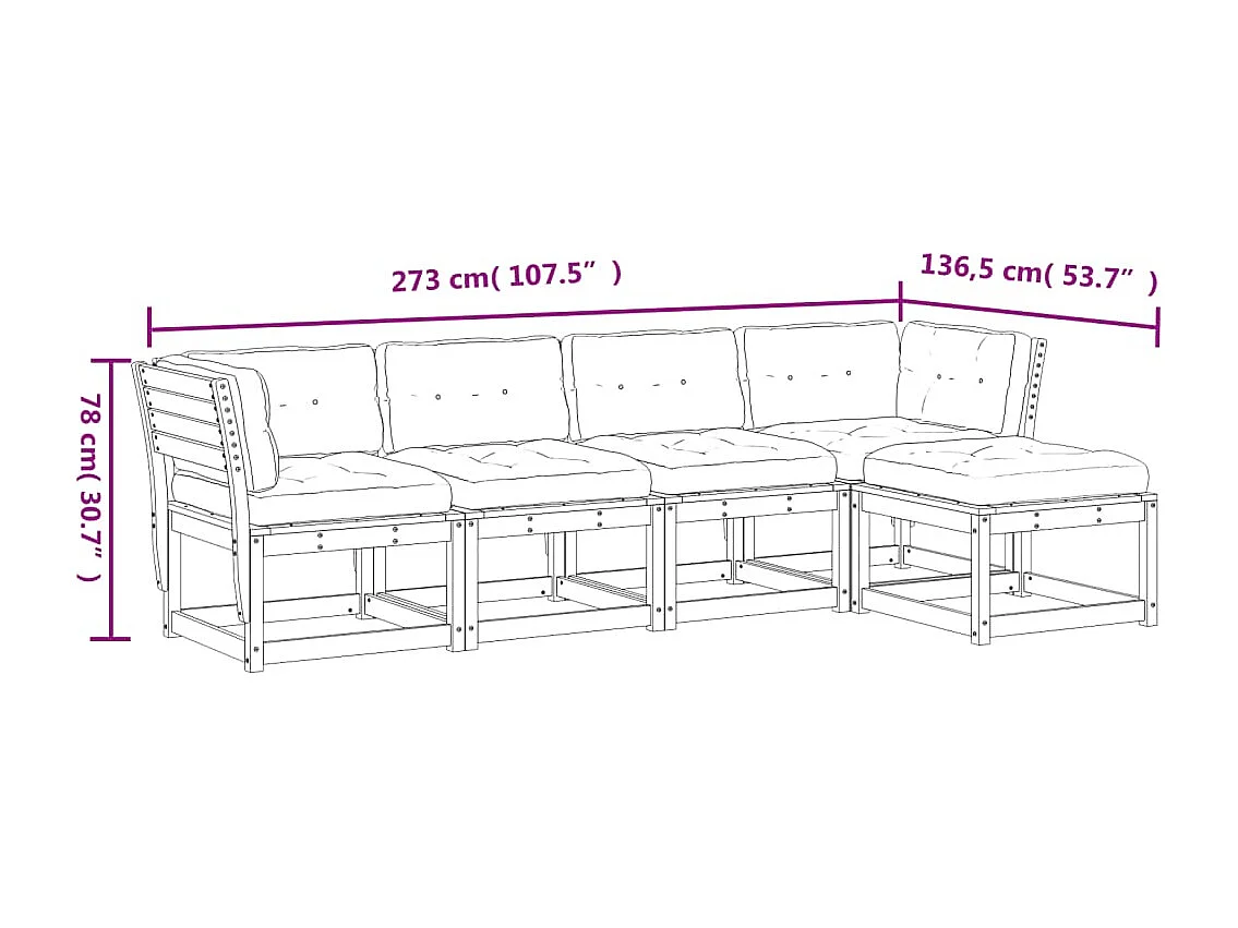 Set Divani Giardino 5pz con Cuscini Bianco Legno Massello Pino