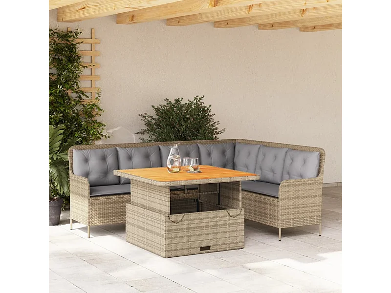 2 pcs conjunto de sofás p/ jardim com almofadões vime PE bege