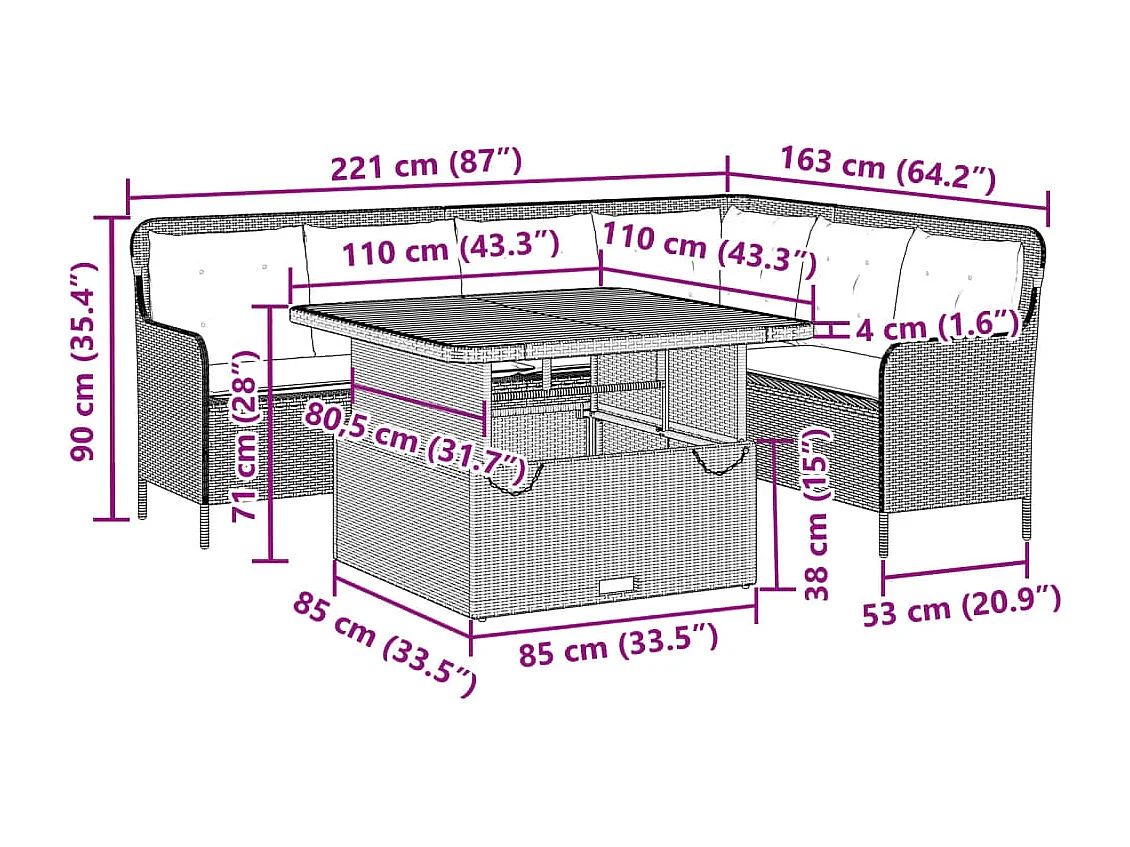 2-delige Loungeset met kussens poly rattan beige