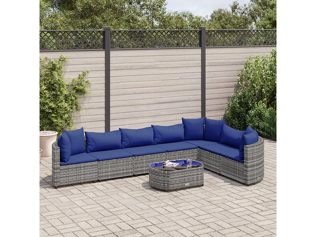 8-tlg. Garten-Sofagarnitur mit Kissen Grau Poly Rattan