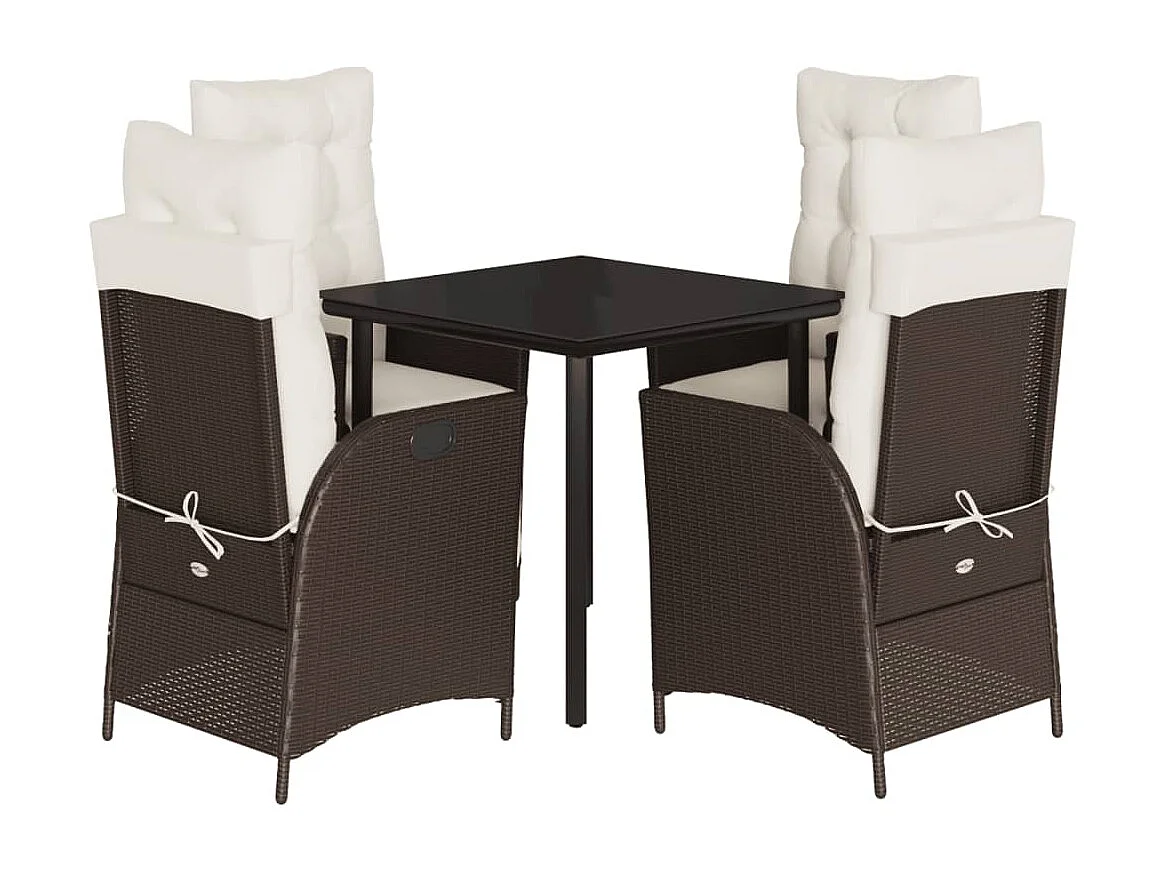 Ensemble à manger de jardin 5 pcs et coussins marron poly rotin