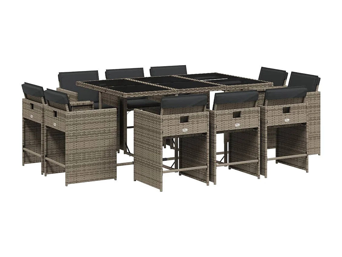 11-delige Tuinset met kussens poly rattan grijs