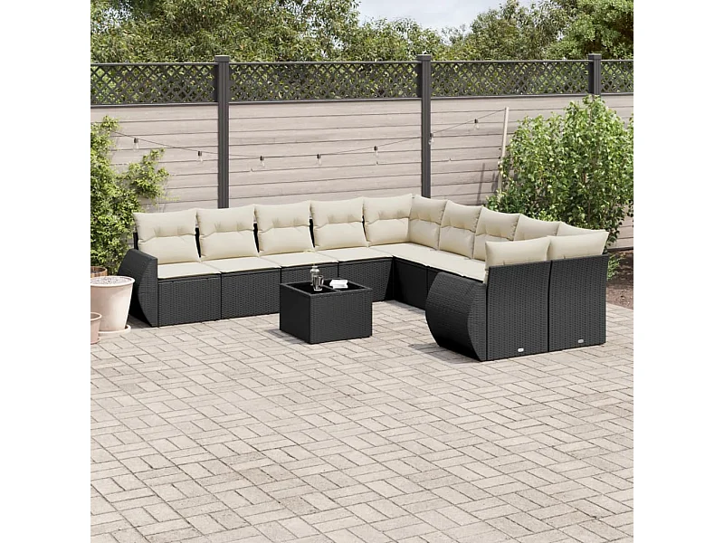 Set Divani da Giardino 11 pz con Cuscini in Polyrattan Nero
