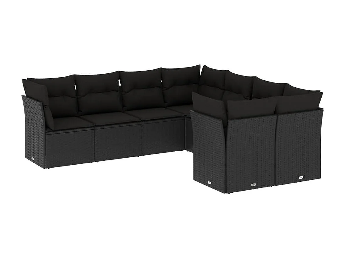 8-tlg. Garten-Sofagarnitur mit Kissen Schwarz Poly Rattan
