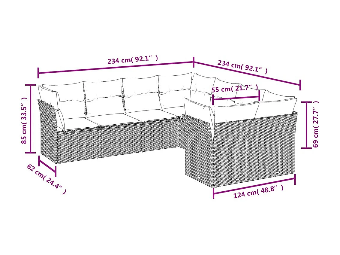 8-tlg. Garten-Sofagarnitur mit Kissen Schwarz Poly Rattan