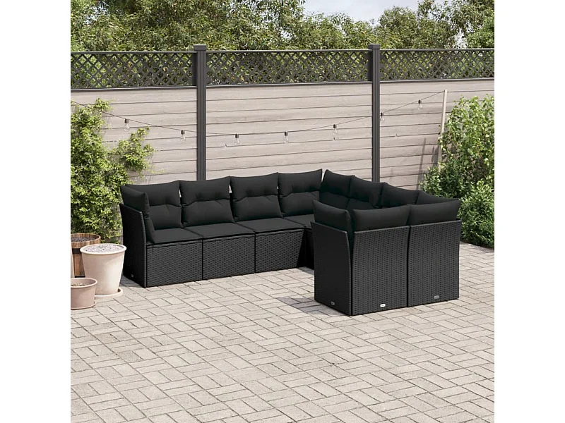 8-tlg. Garten-Sofagarnitur mit Kissen Schwarz Poly Rattan