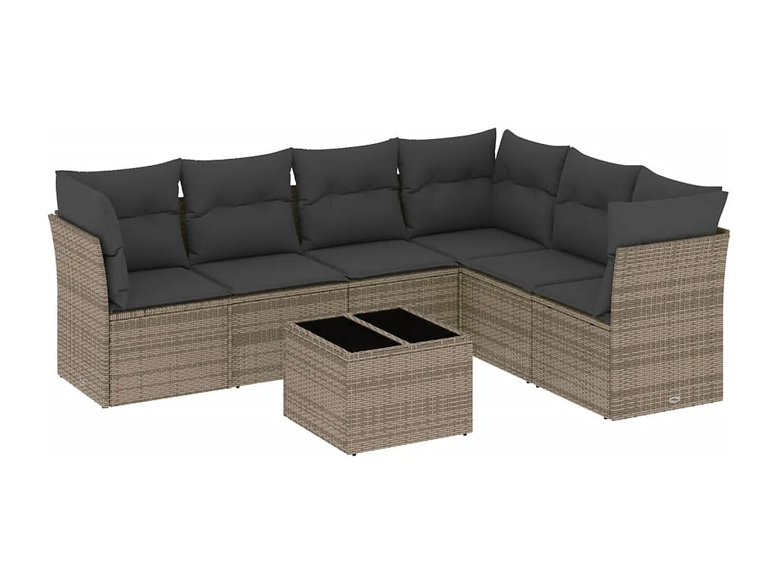 Salon de jardin avec coussins 7 pcs gris résine tressée