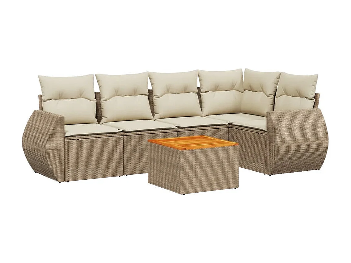 Salon de jardin avec coussins 6 pcs beige résine tressée