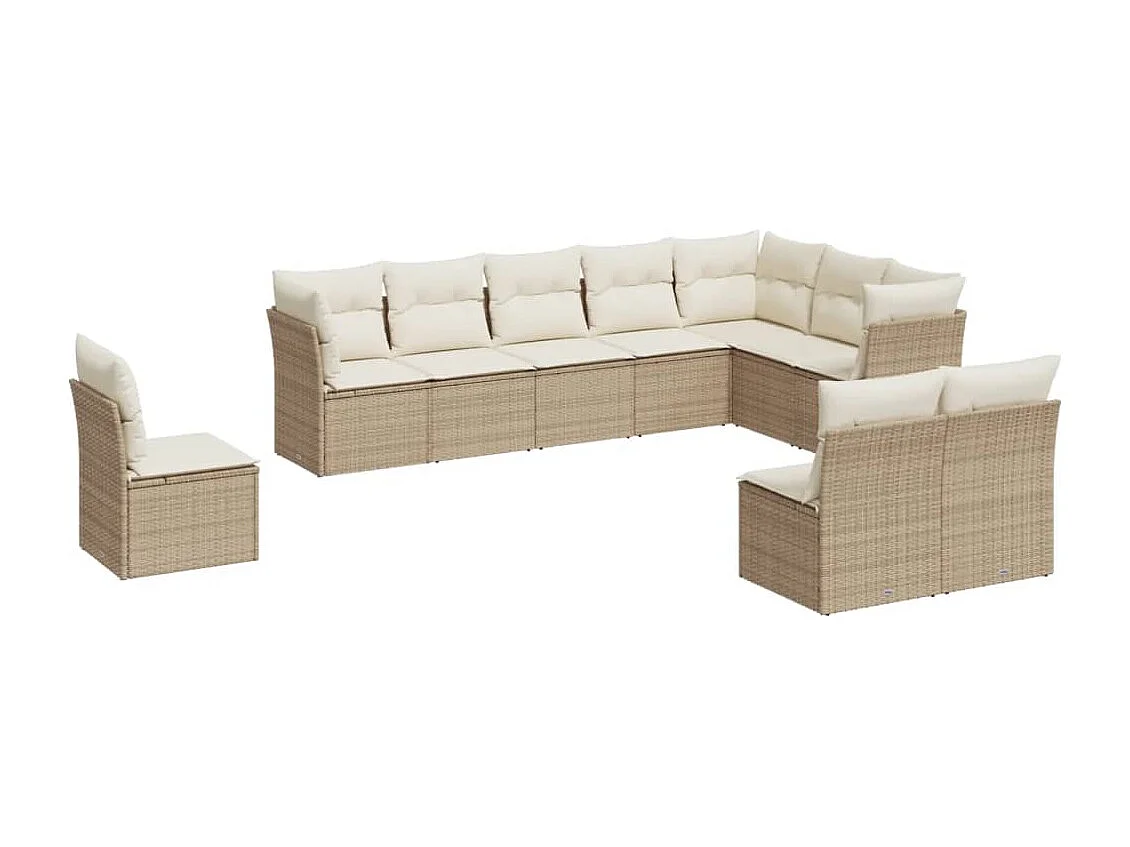 10-delige Loungeset met kussens poly rattan beige