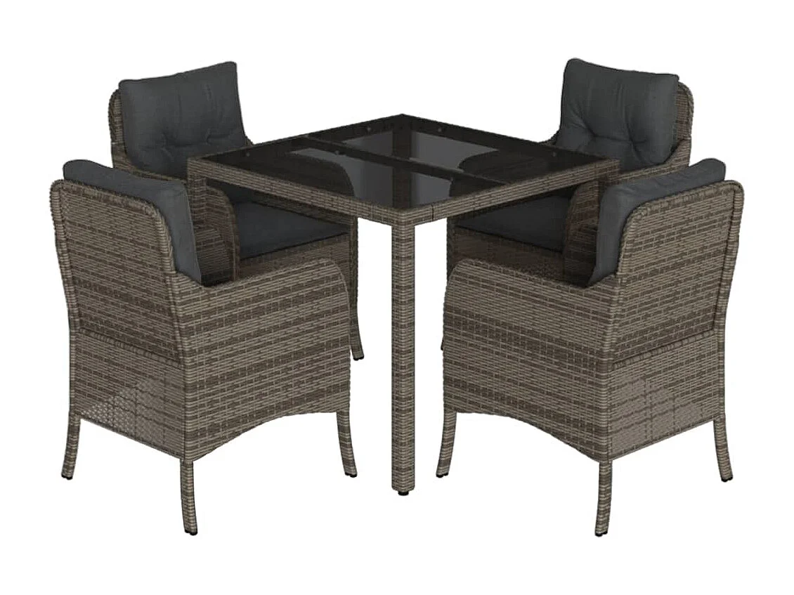 5-delige Tuinset met kussens poly rattan grijs