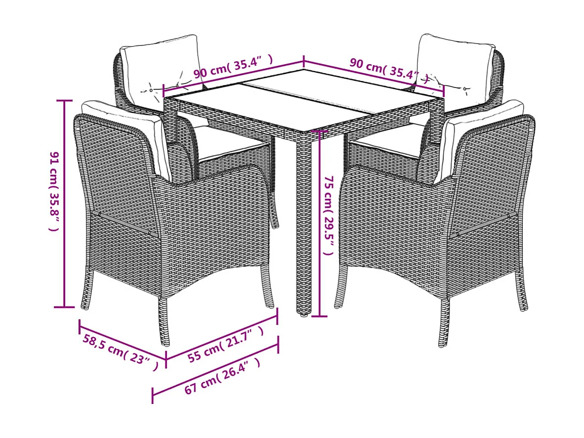 5-delige Tuinset met kussens poly rattan grijs