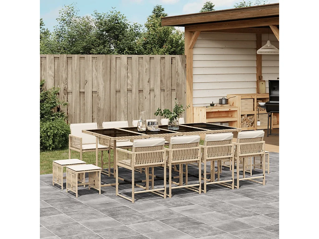 Ensemble à manger de jardin et coussins 13 pcs beige