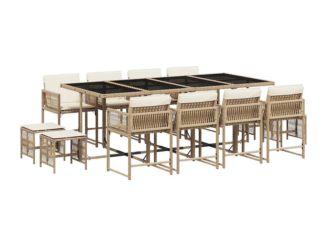 Ensemble à manger de jardin et coussins 13 pcs beige