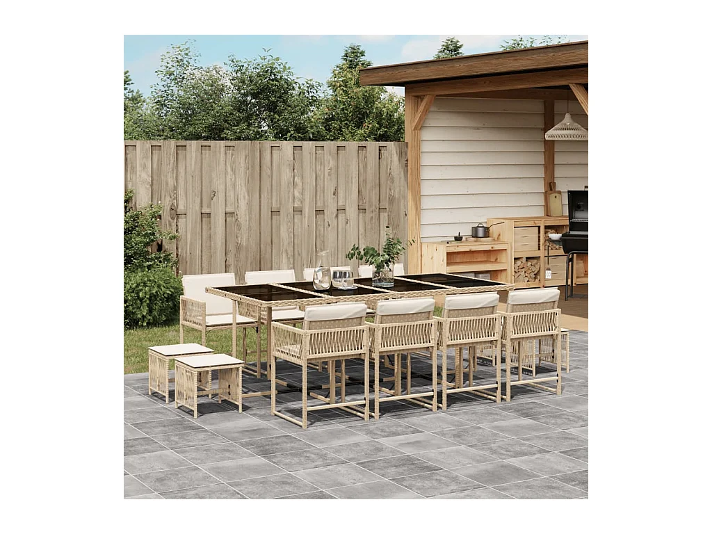 Ensemble à manger de jardin et coussins 13 pcs beige