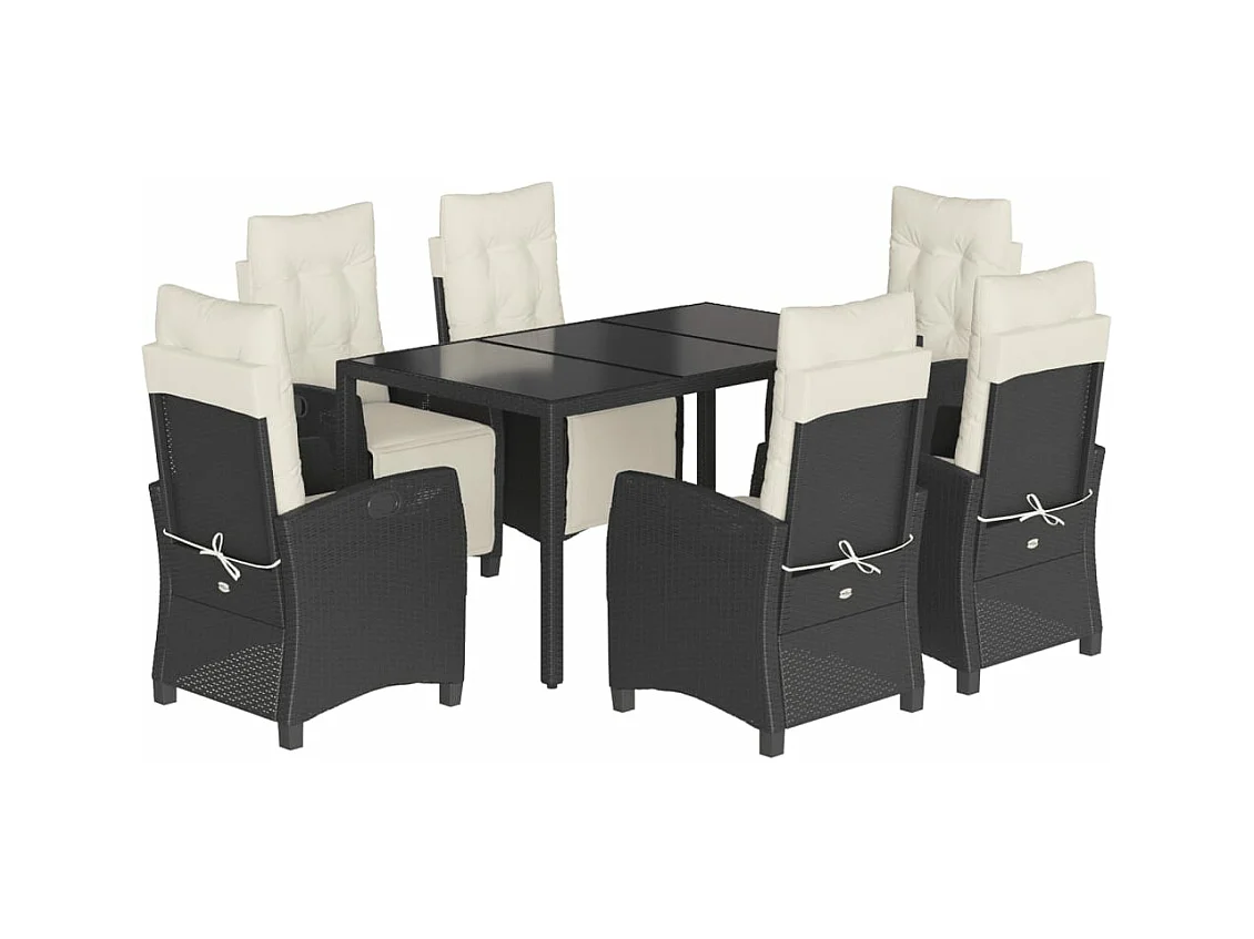 7-tlg. Garten-Essgruppe mit Kissen Schwarz Poly Rattan