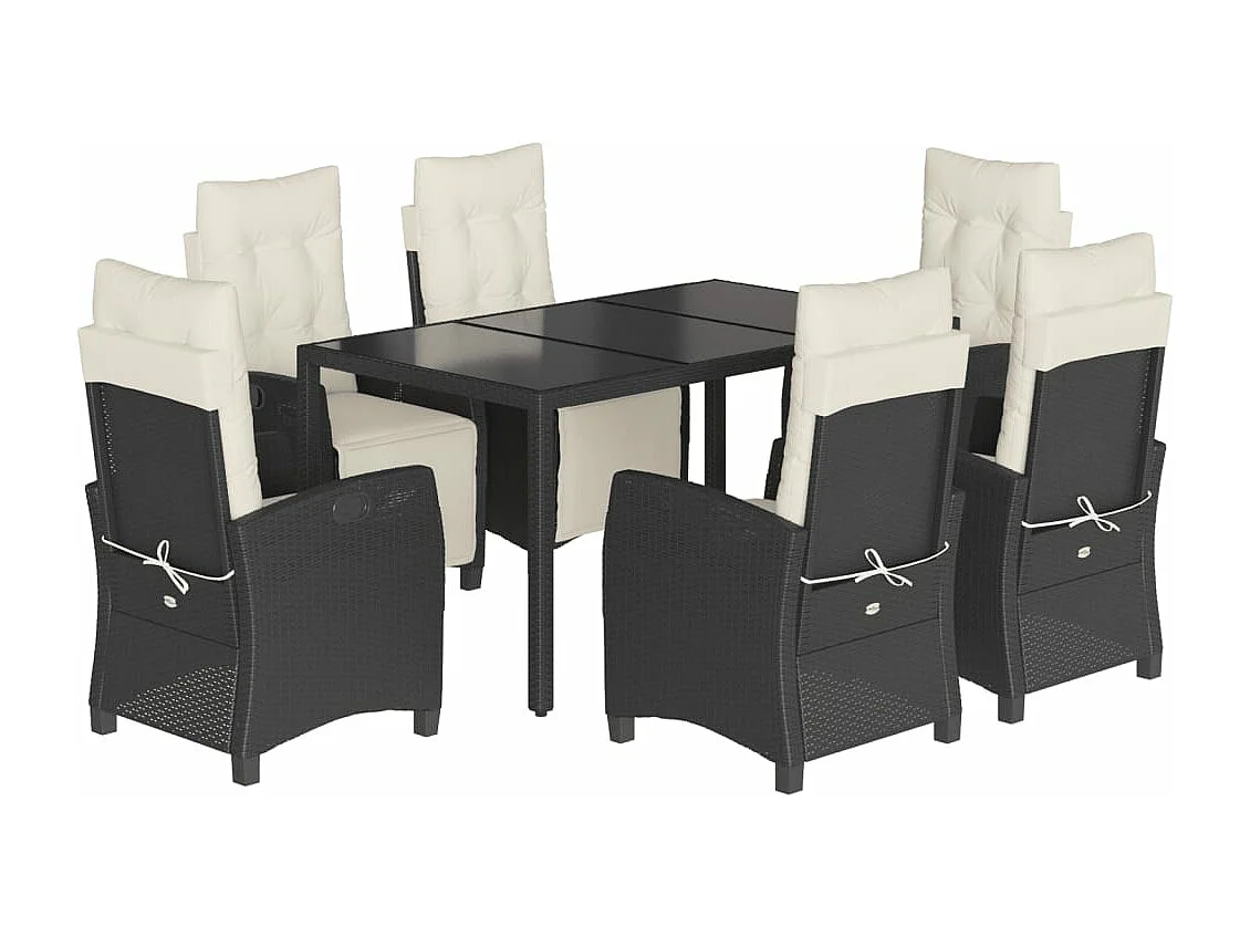 7-delige Tuinset met kussens poly rattan zwart