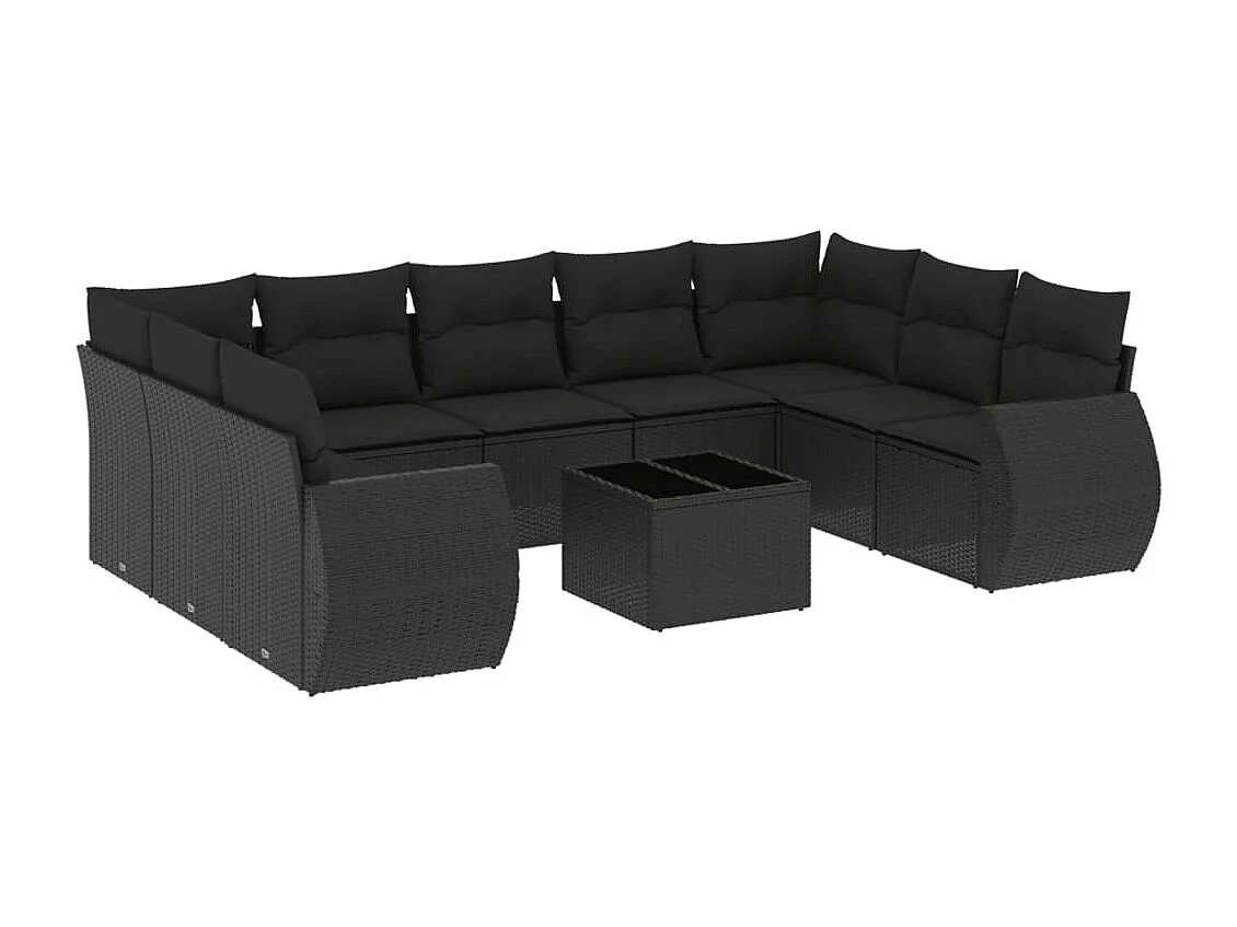 Set Divani da Giardino 10pz con Cuscini in Polyrattan Nero