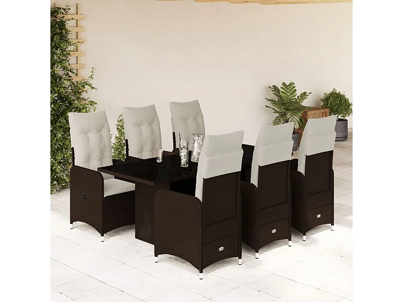 Ensemble de bistro de jardin 7 pcs coussins marron poly rotin