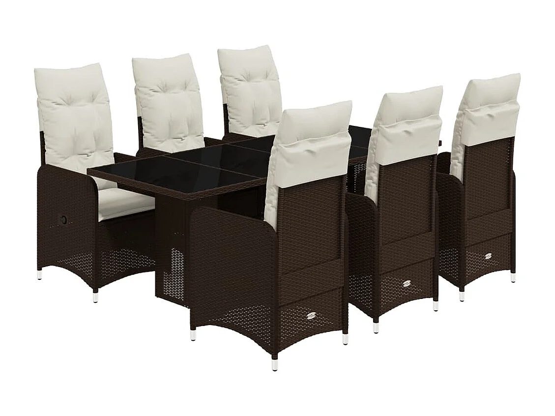 Ensemble de bistro de jardin 7 pcs coussins marron poly rotin