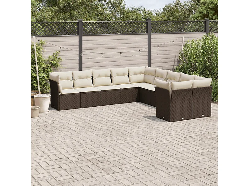 Set Divani da Giardino 10pz con Cuscini in Polyrattan Marrone