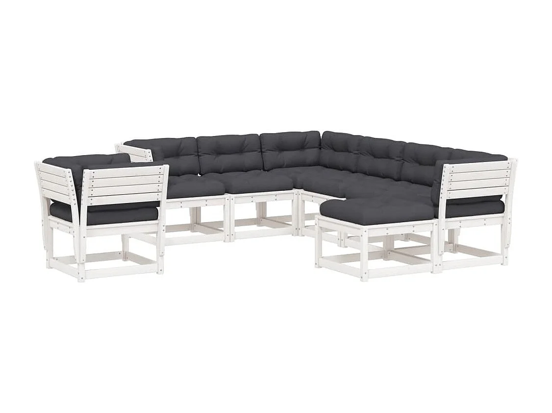 8 pcs conj. lounge de jardim c/ almofadões pinho maciço branco