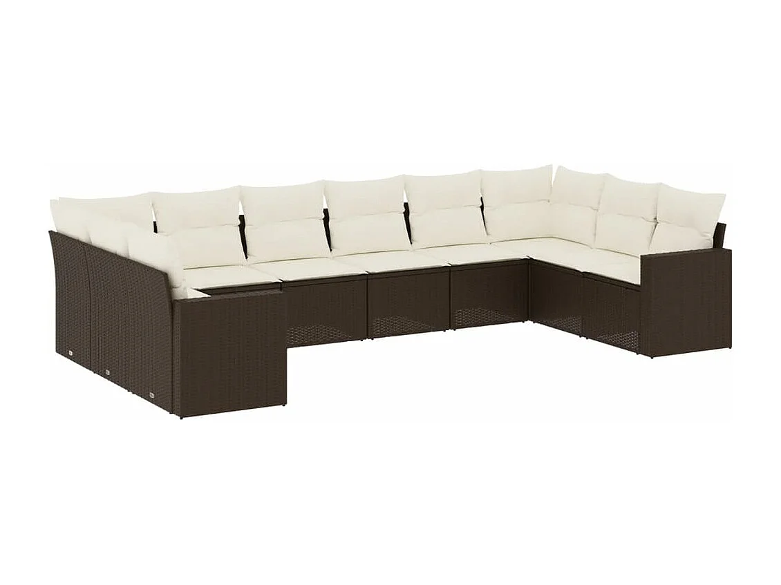 10-tlg. Garten-Sofagarnitur mit Kissen Braun Poly Rattan