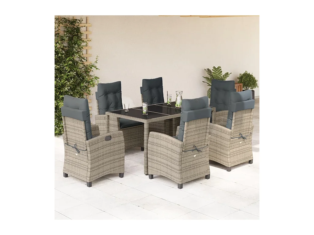Ensemble à manger de jardin et coussins 7 pcs gris rotin