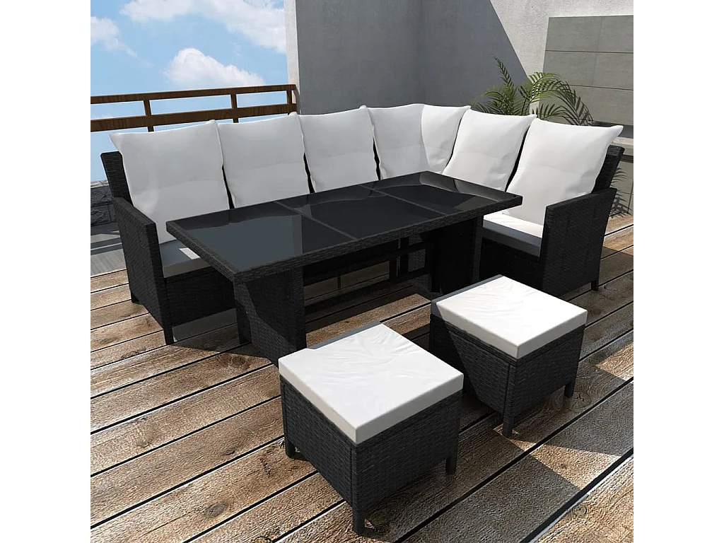4-tlg. Garten-Lounge-Set mit Auflagen Poly Rattan Schwarz