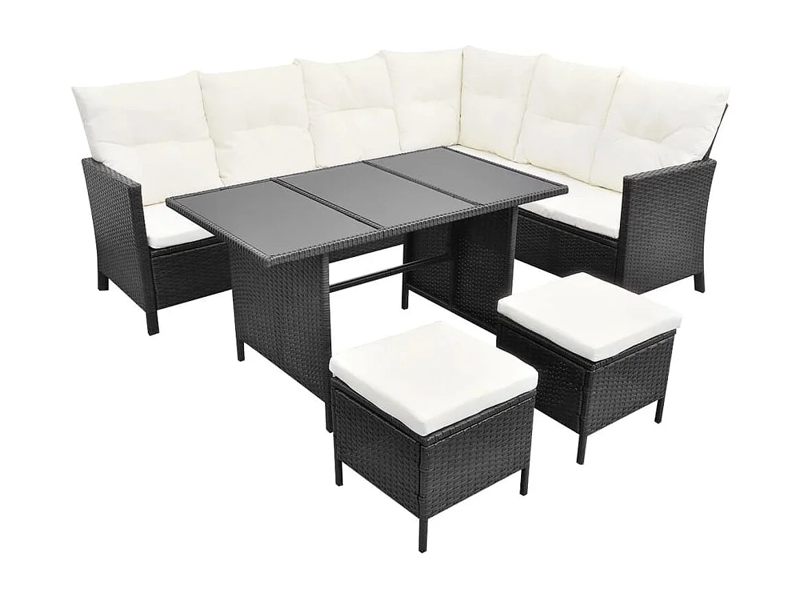 4-tlg. Garten-Lounge-Set mit Auflagen Poly Rattan Schwarz