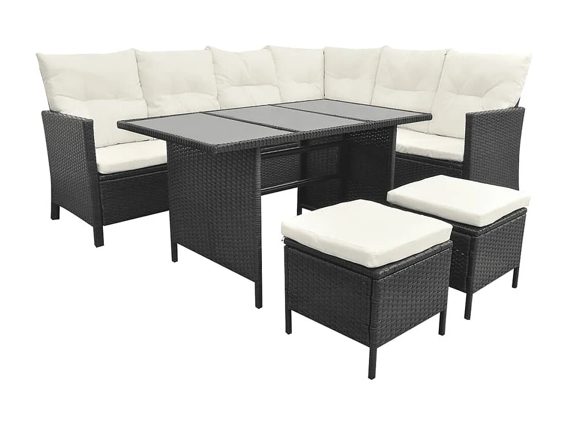 4-tlg. Garten-Lounge-Set mit Auflagen Poly Rattan Schwarz