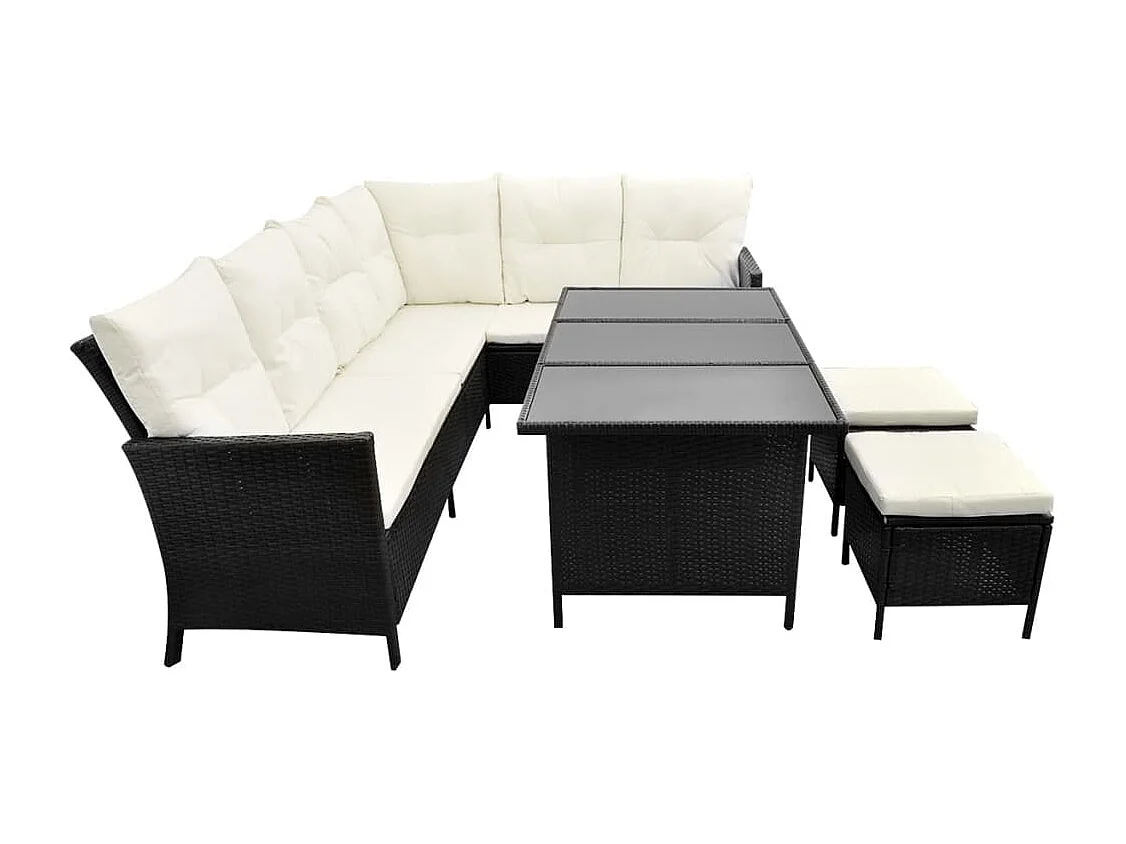 4-tlg. Garten-Lounge-Set mit Auflagen Poly Rattan Schwarz