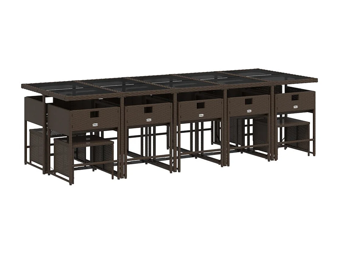 Set comedor de jardín y cojines 15 pzas ratán sintético marrón