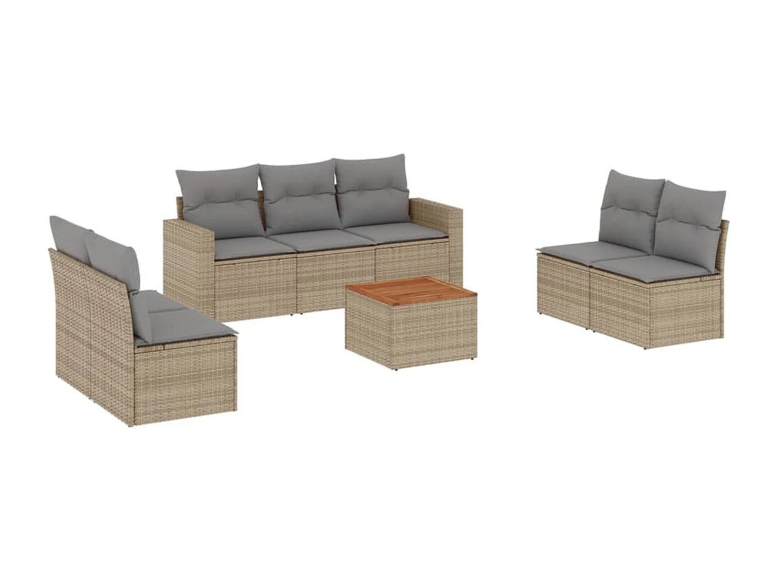 Salon de jardin avec coussins 8 pcs beige résine tressée